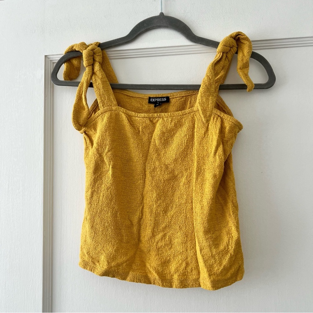 Express Mustard Golden Yellow Bow Tie 100% Cotton Tank Top Size XSmall EUC